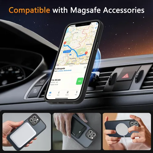 Vista 4 de LATVIN Funda magnética para iPhone 11 Pro, compatible con MagSafe, protección de grado militar, parte trasera translúcida mate esmerilada