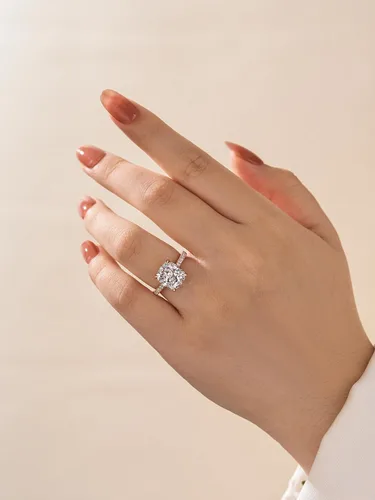 Vista 4 de Anillo de compromiso de corte cojín de 4 quilates para mujer, piedra blanca/amarilla grado 5A, circonita cúbica S925, plata, amarillo/blanco/oro rosa