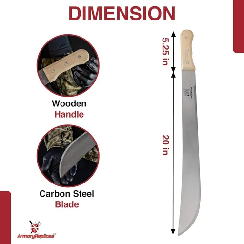 Vista 2 de Armory Replicas Cuchillo de machete de espiga completa - Herramienta multiusos para acampar al aire libre