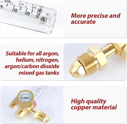 Vista 2 de HTP Argon CO2 Mig Tig Medidor de flujo 0-4000 PSI regulador de nitrógeno medidor de flujo 10-60CFH Regulador de argón ajustable Medidor de flujo