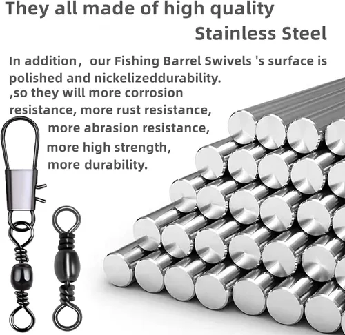 Vista 4 de 260Pcs/Caja con Giras de Barril de Pesca de Acero Inoxidable 150Pcs/Giras de Barril con Broches 110Pcs Mezcla, Conector de Alta Resistencia