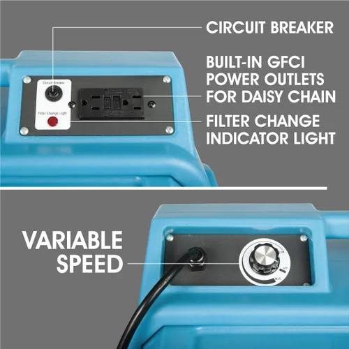 Vista 9 de Depurador de aire HEPA con salidas GFCI para cadena Daisy 1/4 HP, 675 CFM, 2.2A Restauración de daños por agua, salas de cultivo PA-600-HAS