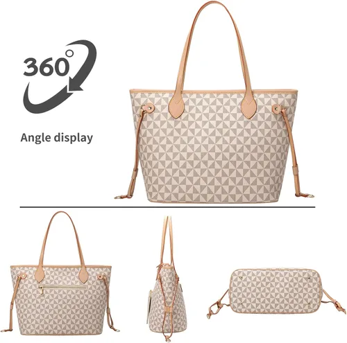 Vista 2 de Bolsos de mano para mujer, bolsos de moda de diseñador con asa superior, 2 piezas, con cartera pequeña (blanco)