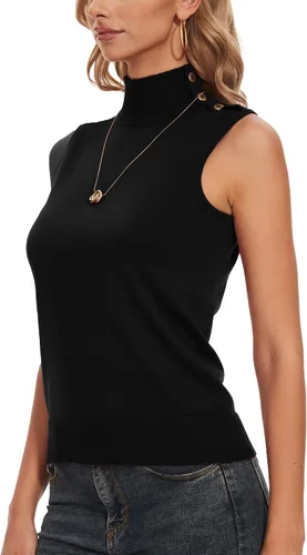 Vista 2 de Spicy Sandia Suéter de punto sin mangas con cuello alto para mujer, chaleco ligero de moda, elegante, casual