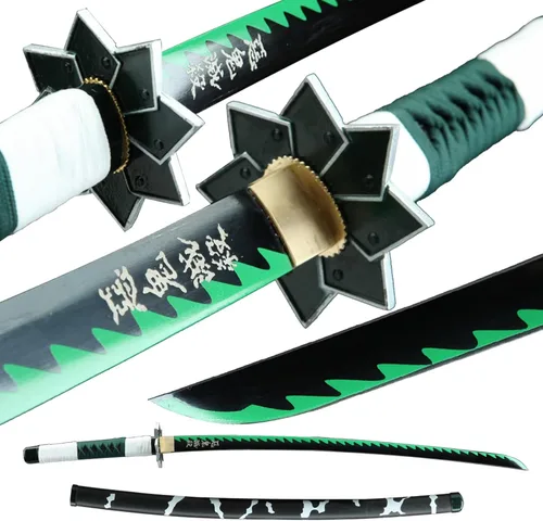 Vista 17 de Demon Slayer - Espada Tanjiro Katana de acero 1065, espiga completa, hecha a mano, Katana japonesa real, 41 pulgadas