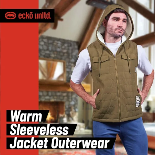 Vista 4 de Ecko Unltd Sleeveless Sherpa Lined Puffer Vest Mens Winter Travel Vest