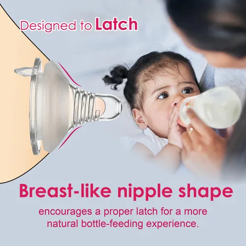 Vista 2 de Nenesupply Biberones naturales para recién nacidos, biberones de alimentación de flujo lento para bebés amamantados, cuello ancho, 9 onzas