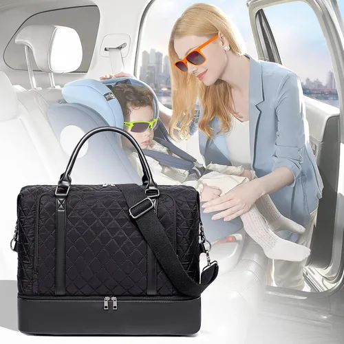 Vista 5 de CAMTOP - Bolsa de viaje de fin de semana para mujer, bolsa de lona con espacio para laptop de15.6 pulgadas