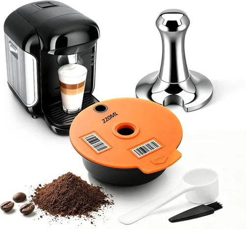 Vista 12 de Cápsulas de café recargables, cápsulas de café reutilizables de 7.4 fl oz para máquina de café Bosch Tas, cápsulas de café recargables con tapa
