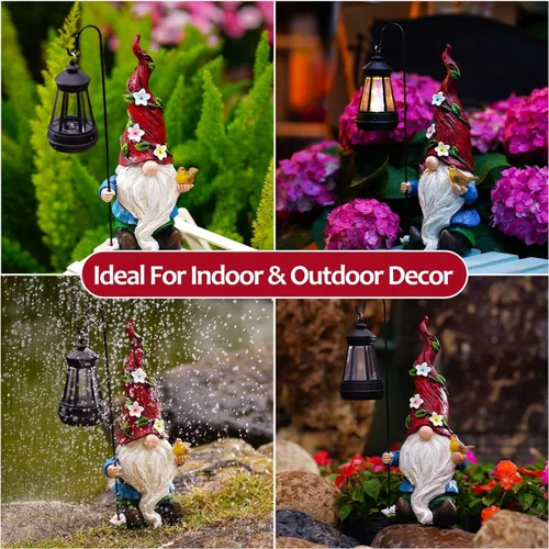Vista 3 de Estatua solar de gnomo de jardín con luces, decoración al aire libre Gnome