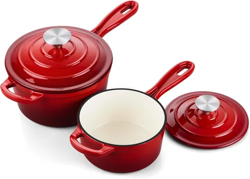 Vista 13 de Onader Sartén de hierro fundido esmaltado, cacerola pequeña de 1 cuarto de galón con tapa, olla de hierro fundido, horno holandés esmaltado, Blanco