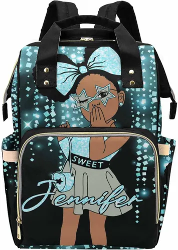 Vista 22 de Bolsa de pañales personalizada con purpurina brillante, color rosa, oro rosa, rubor, con nombre, bolsas de pañales de viaje, mochila casual