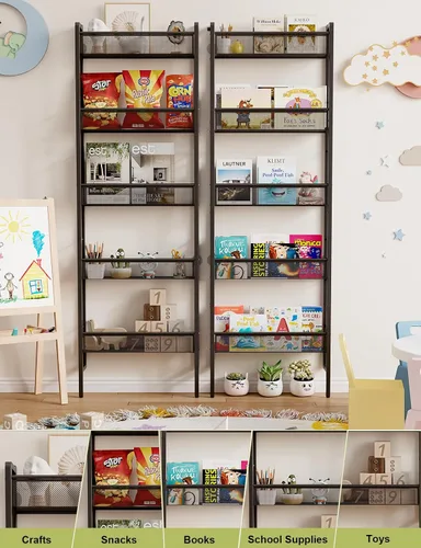 Vista 5 de B8 Kids Bookshelf Wall Mounted, 5-Tier Wall Bookshelf for Kids, Children's Bookcases Organizer for Toys and Books, Metal Toddler Book Shelves for