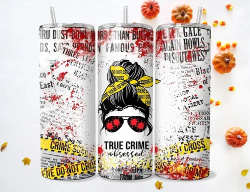 Vista 3 de Vaso delgado de 20 onzas con popote de metal y tapa, regalo para mujeres obsesionadas con el crimen verdadero, perfecto para amantes