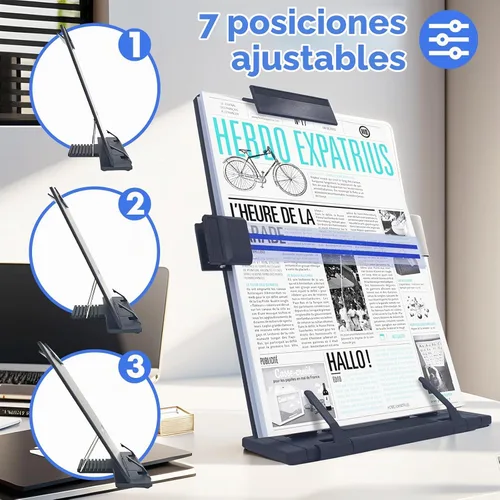 Vista 7 de Barelove Soporte de papel para documentos con 7 posiciones ajustables, soporte de papel de metal negro para escritorio al escribir para leer letras