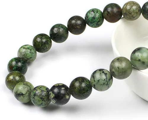 Vista 2 de MJDCB Cuentas de Turquesa Africana Natural Redondas Piedras Sueltas para Hacer Joyas Pulsera Collar Accesorio DIY 15" (4mm)