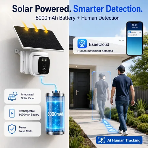 Vista 6 de 4 Pack Solar Security Cameras Wireless Outdoor, 2K WiFi Camera System with 64GB Local Storage, 360° Home Coverage, Color Night Vision, Human