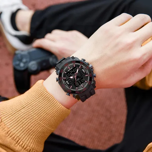 Vista 3 de KXAITO Men's Stainless Steel case Sports Watch Military Watch Outdoor LED Stopwatch Digital Electronic Large Dual Display Waterproof Tactical Army
