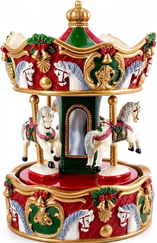 Vista 3 de Figura musical animada de carrusel de Navidad - Caja de música giratoria de caballo