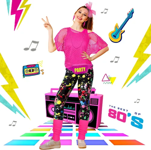 Vista 2 de CICOCI Traje de los años 80 y 90 para mujer, disfraz de los años 80 con accesorios de los años 80, calentador de piernas para fiesta retro