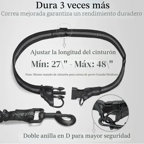 Vista 4 de iYoShop Correa de perro manos libres con bolsa con cierre, dobles asas acolchadas y elástica duradera para caminar, trotar y correr con tu perro