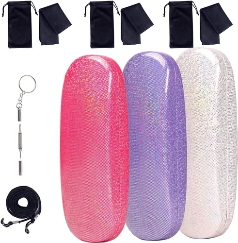 Vista 15 de ADBGV 3 fundas unisex rígidas para lentes, funda protectora para gafas, funda de gafas de sol con paño de limpieza A_negro+rosa+azul