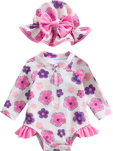 Vista 82 de Traje de baño de una pieza con cremallera de manga larga para bebé niña con gorro