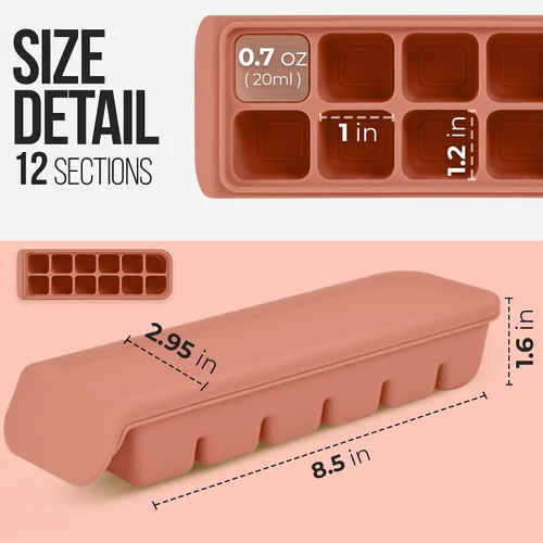 Vista 8 de Bandeja de silicona para congelador de cubitos de hielo de 0.5 onzas, 12 secciones con tapa, 100% silicona platino de grado alimenticio, resistencia