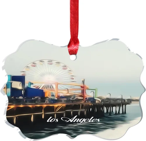 Vista 7 de Adornos de Navidad de California Estados Unidos, paisaje urbano de Los Ángeles, adornos de árbol de Navidad, adornos de Navidad personalizados