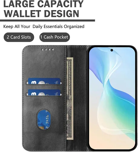 Vista 2 de Funda compatible con Tecno Spark Go 1 4G / Spark Go (2025), compatible con Tecno Pop 9 4G Card Slotting Wallet Phone Funda de cuero negro