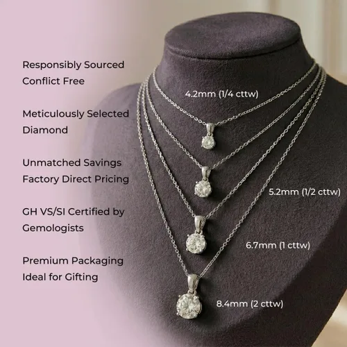 Vista 4 de 1/4 - 2 CT Certified Lab Diamond Necklace 14K Solid White & Yellow Gold Oro blanco