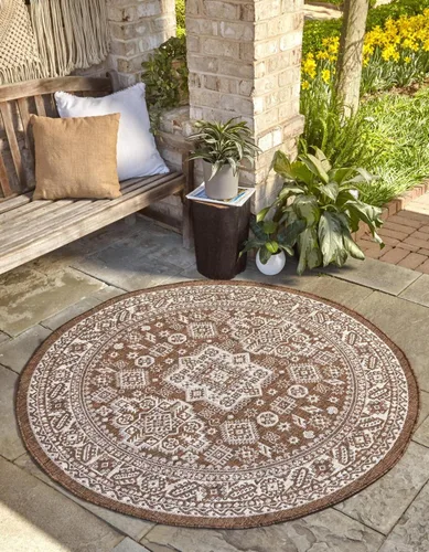 Vista 87 de Unique Loom Outdoor Aztec Collection Alfombra de área, Chalca (5 pies 3 pulgadas, octágono, aguamarina/marfil)