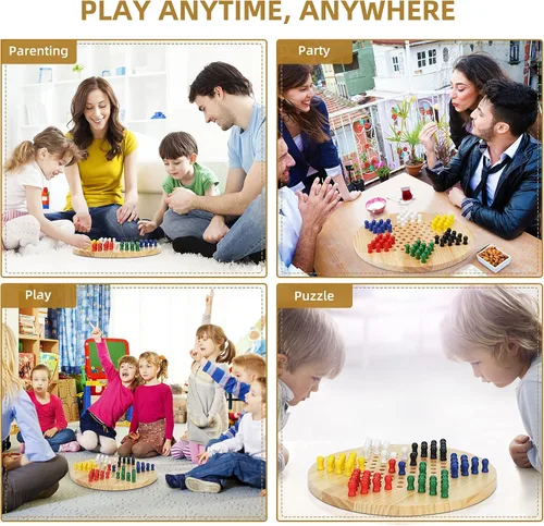Vista 5 de Win SPORTS Tablero de damas chinas, juego de estrategia clásico y diversión para toda la familia, incluye 60 clavijas de madera en 6 colores, hechas