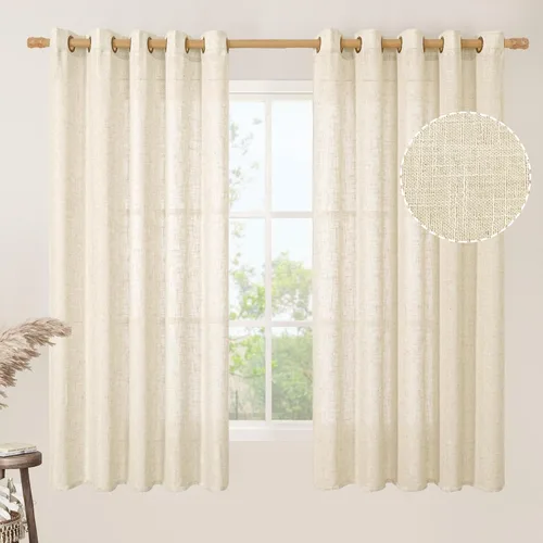 Vista 83 de LAMIT Cortinas de lino marrón caramelo para sala de estar, 84 pulgadas, de lino sintético, texturizado, filtrante de luz, paneles de privacidad