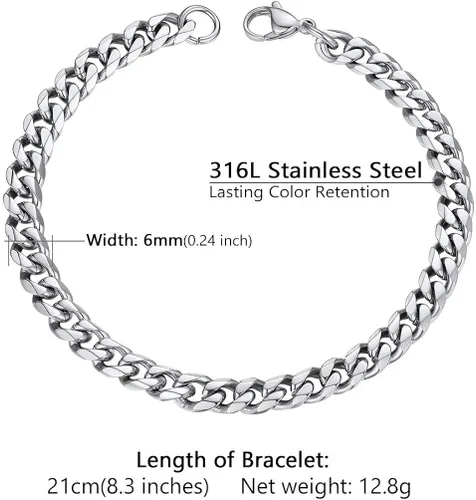 Vista 6 de PROSTEEL 316L Stainless Steel Cuban Link Bracelets for Men Women GoldBlackSilver Tone Nickel-Free Hypoallergenic Jewelry 75826 Come Gift Box