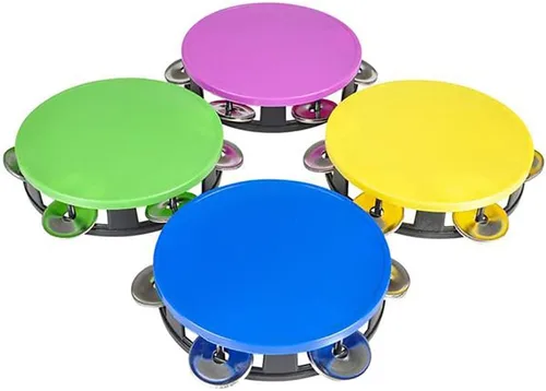 Vista 4 de The Dreidel Company - Panderetas de 3 unidades para niños, pandereta de 5.5 pulgadas de colores surtidos, anillo de metal Jingles de percusión