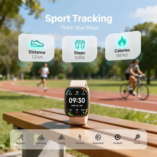 Vista 5 de Reloj de seguimiento de actividad física para mujeres y hombres, llamadas Bluetooth, pantalla HD de 1.83 pulgadas, 100 modos deportivos, frecuencia