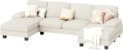 Vista 7 de JUMMICO Sofás Seccionales para Sala de Estar, Sofá en Forma de U con Tela de Chenilla, Sofá Moderno de 4 Asientos con Almohadas Removibles