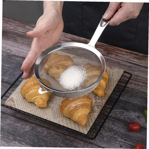 Vista 9 de Uonlytech Tamiz de harina de acero inoxidable multifunción Colador grande de malla conveniente suministro de cocina para hornear en el hogar, fácil