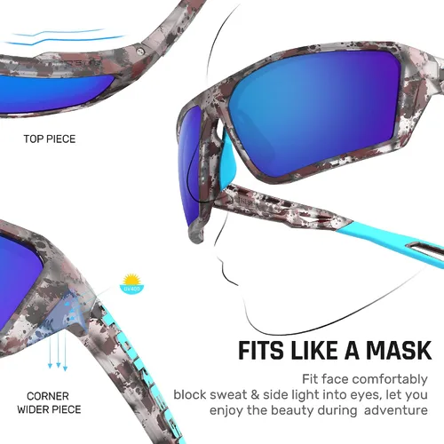 Vista 3 de TOREGE Lentes de sol deportivos polarizados para hombres y mujeres, para tiro, ciclismo, correr, golf, pesca, lentes duraderos TR36