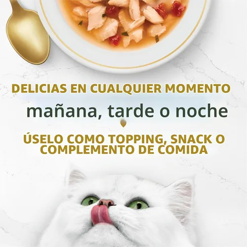 Vista 4 de Suplementos pPurina Fancy ara gatos, multi paquete de caldos gourmet, (16) 1.4 onzas Bolsas, Classic