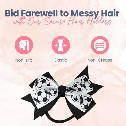 Vista 4 de Sportybella - Juego de accesorios para el cabello de fútbol: adorables impresiones de balón de fútbol en blanco y negro, lazos para el cabello