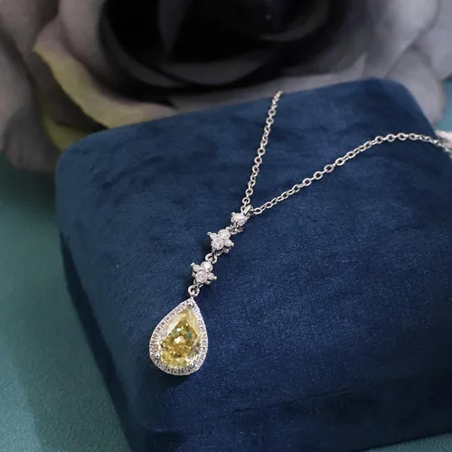 Vista 9 de TIANYU GEMS Collar con colgante de moissanita amarilla de 2 quilates para mujer, plata de ley chapada en oro amarillo de 18 quilates, pera amarilla