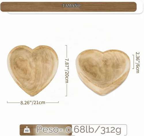 Vista 6 de Hanobe Tazón decorativo de madera en forma de corazón de 10 "para