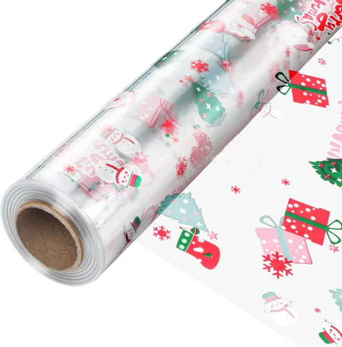 Vista 9 de JOYIT Rollo de celofán de feliz cumpleaños de 100 pies de largo x 35 pulgadas de ancho, rollo de celofán transparente de 3 mil de grosor, bolsas