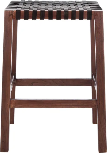 Vista 9 de SAFAVIEH Home Capri Taburete de madera y cuero negro de 27 pulgadas
