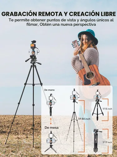 Vista 2 de USKEYVISION Kit de inicio de vlogging para iPhone y Youtuber, equipo de creación de contenido para iPhone 16/15Pro Max con trípode extensible