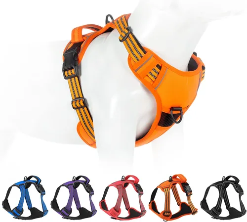 Vista 7 de Arnés sin tirones para perros pequeños, medianos y grandes, chaleco reflectante ajustable para mascotas con clip frontal acolchado para cachorros