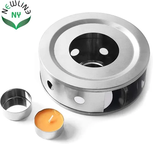 Vista 6 de NewlineNY - Calentadores de té de café de acero inoxidable, doble 6 pulgadas circulares de té de hierbas (vela no incluida)