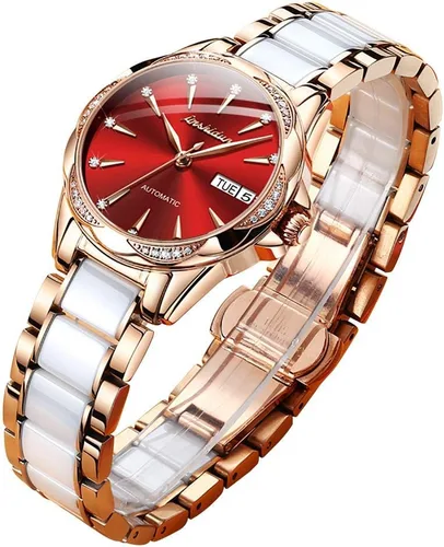 Vista 10 de OLEVS Reloj automático de cara grande para mujer, reloj de vestir de cuerda automática con acento de diamante, resistente al agua hasta 164.0 ft